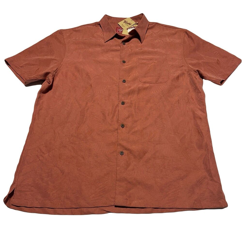Woody's Retro Lounge Shirt Mens XXL 2XL Rust Jacquard Short Sleeve Button Up NWT